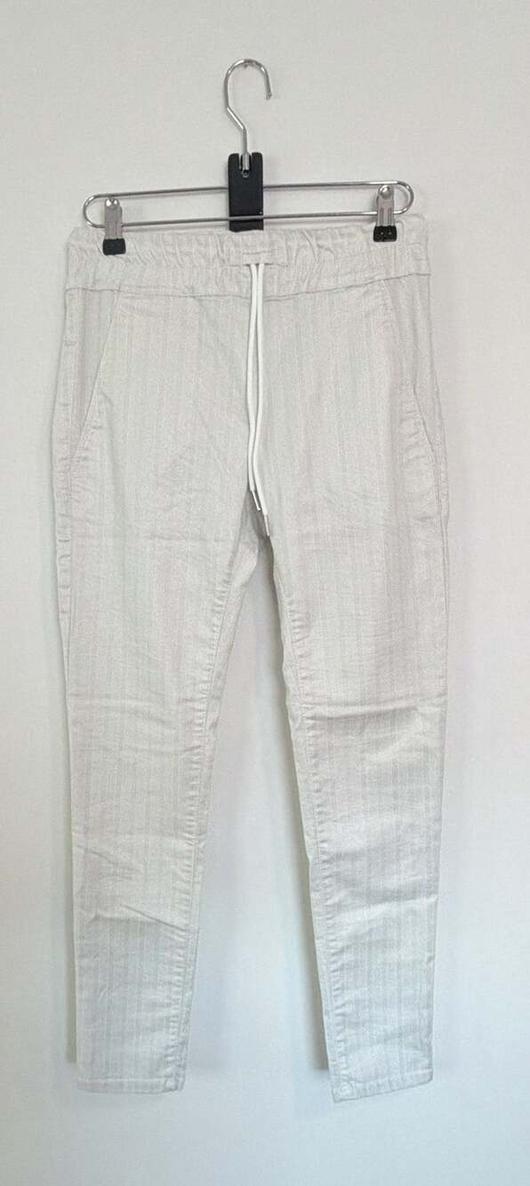 Bevy Flog Pants Size 25 White Herringbone Drawstring Trousers